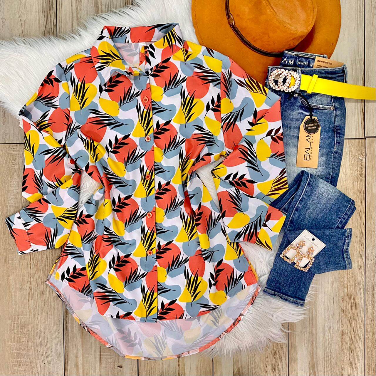 Camisa estampado abstracto de flores naranja