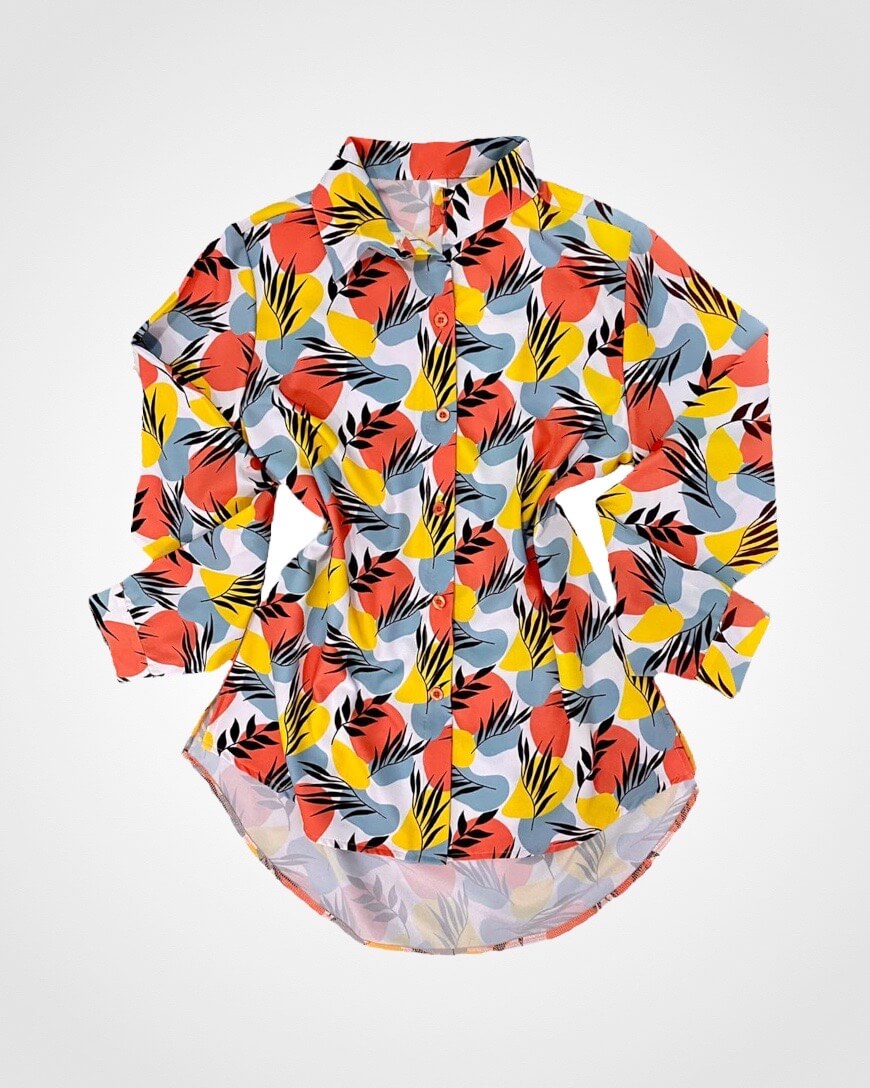 Camisa estampado abstracto de flores naranja